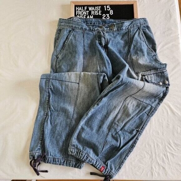 EDC by Esprit Jeans Women Youth US 9 Faded Blue Cropped Faux Cargo Pockets Y2K - Picture 16 of 16